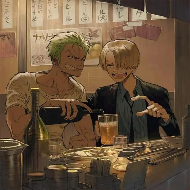 腐画师笔下的索隆与香吉士，两大动漫男神的打闹生活日常