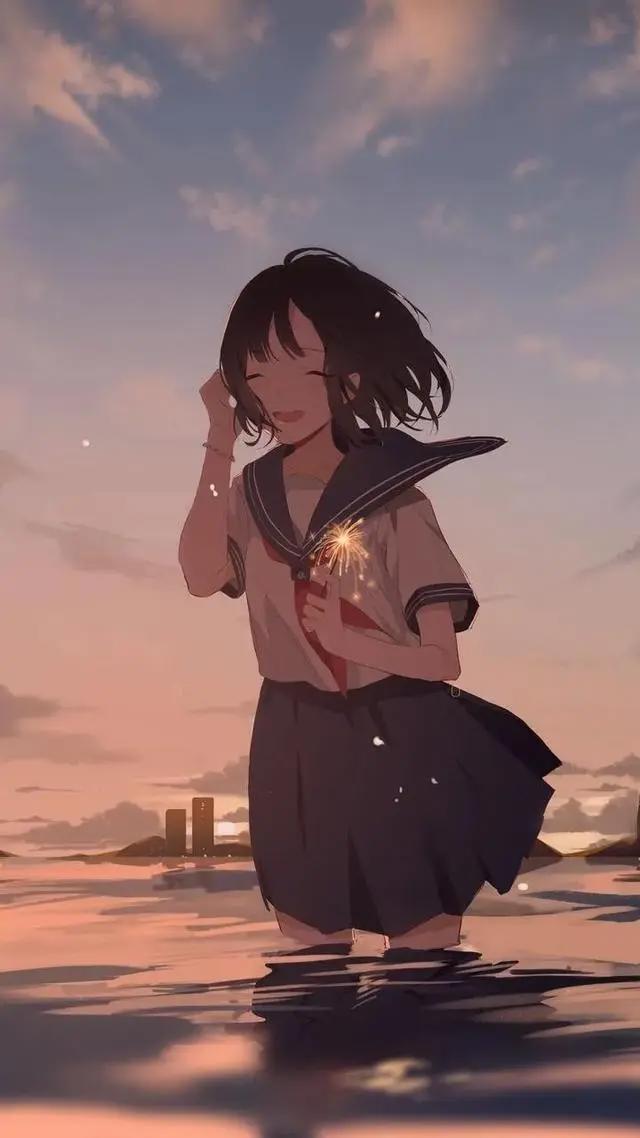 日系学生美少女动漫壁纸、头像背景/学生、青春、单纯、校园/