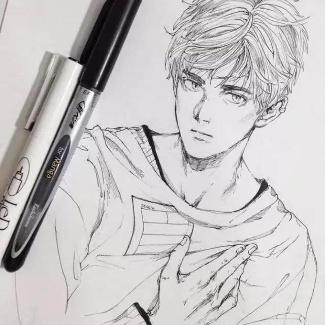 帅气的动漫男生黑白线稿，勾起女画手的绘画欲望