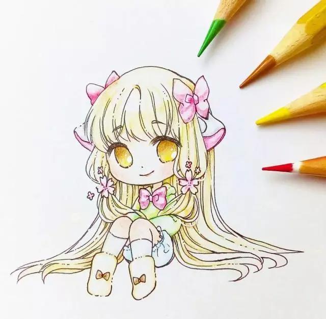 她笔下Q萌可爱的动漫少女形象也太迷人了吧！连线稿都那么好看！