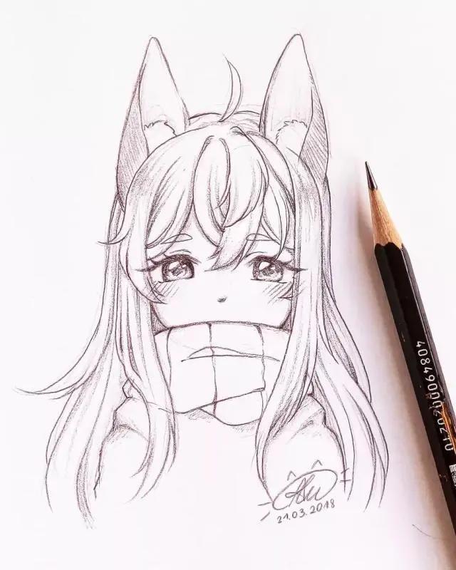 她笔下Q萌可爱的动漫少女形象也太迷人了吧！连线稿都那么好看！