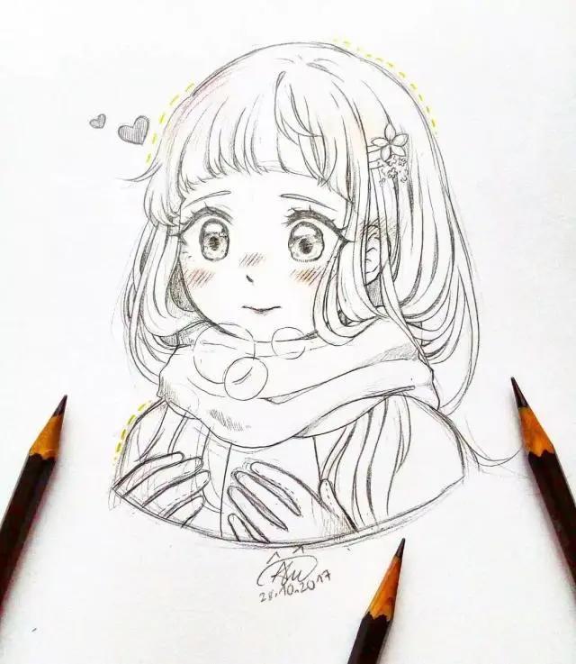 她笔下Q萌可爱的动漫少女形象也太迷人了吧！连线稿都那么好看！
