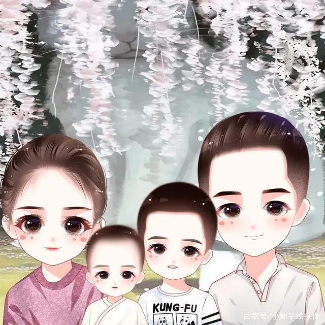 手绘动漫图片，温馨一家四口头像，拿图收藏喔~