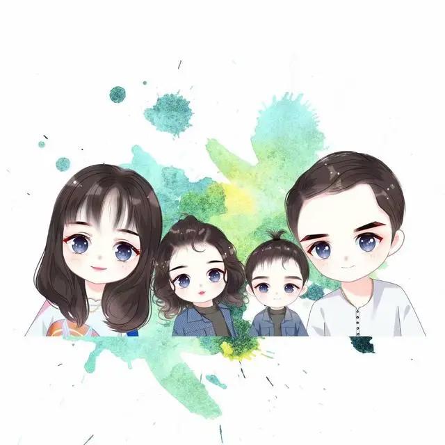 亲子漫画头像，温馨幸福的画面，看着就很美好