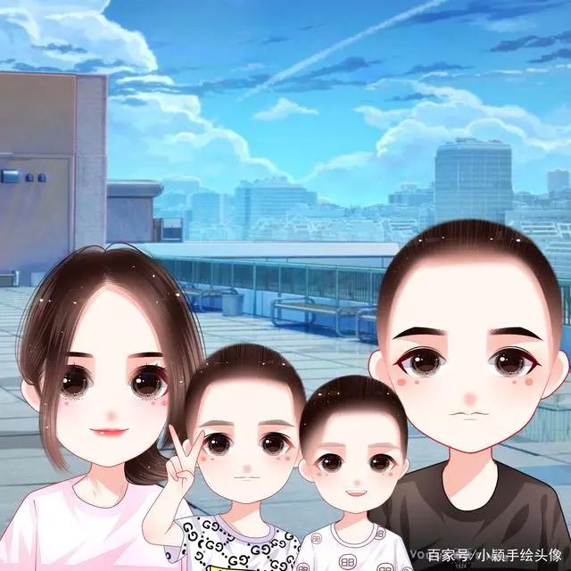 亲子漫画头像，温馨幸福的画面，看着就很美好
