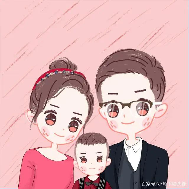 亲子漫画头像，温馨幸福的画面，看着就很美好