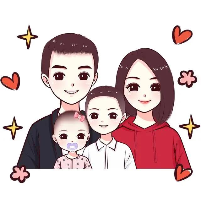 亲子漫画头像，温馨幸福的画面，看着就很美好