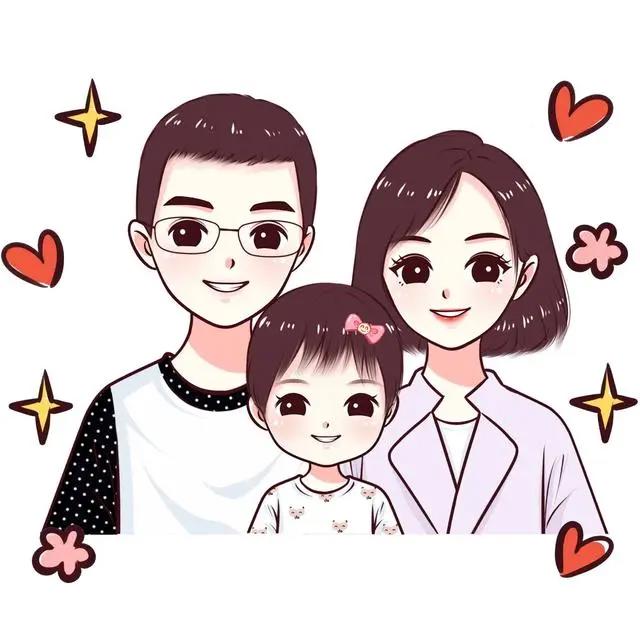 亲子漫画头像，温馨幸福的画面，看着就很美好