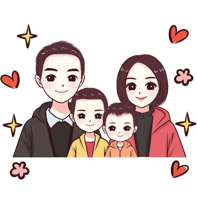 亲子漫画头像，温馨幸福的画面，看着就很美好