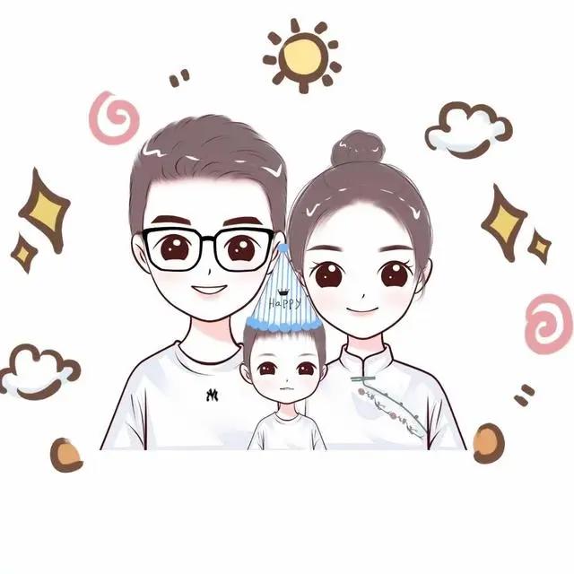 漫画全家福，简单温馨的家庭头像，甜蜜幸福的手绘图片