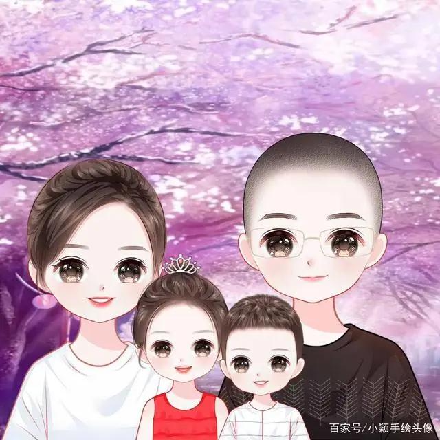 漫画全家福，简单温馨的家庭头像，甜蜜幸福的手绘图片