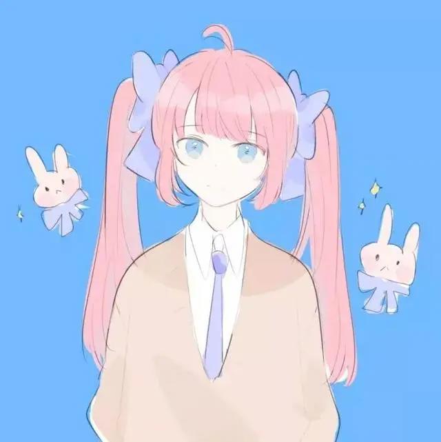 一眼就很舒适的蓝色背景微信头像（动漫女生版）