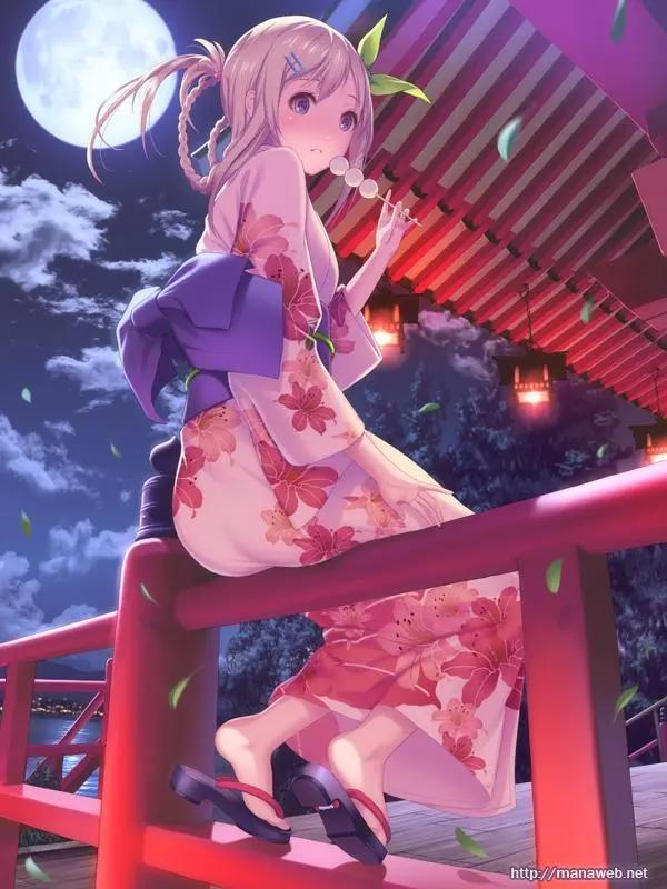 动漫图片：穿着浴服的二次元美少女