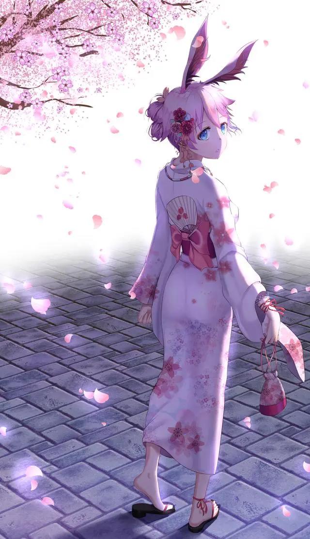 动漫图片：穿着浴服的二次元美少女