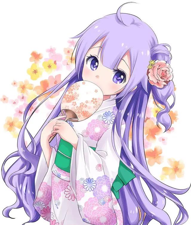 动漫图片：穿着浴服的二次元美少女