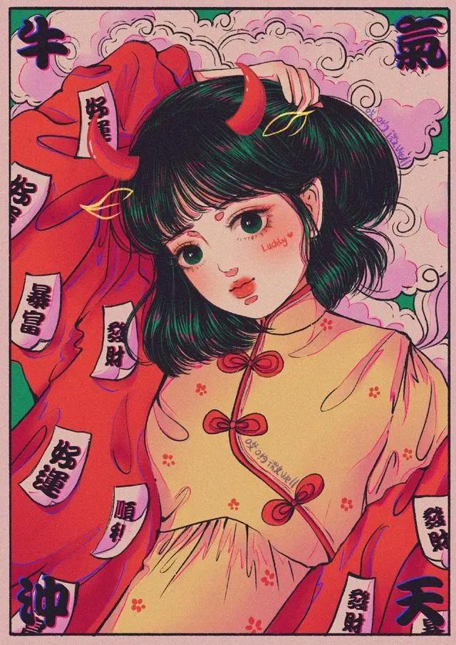 画师把十二生肖变不同风格的少女，兔子甜美可爱，只有“龙”最帅气