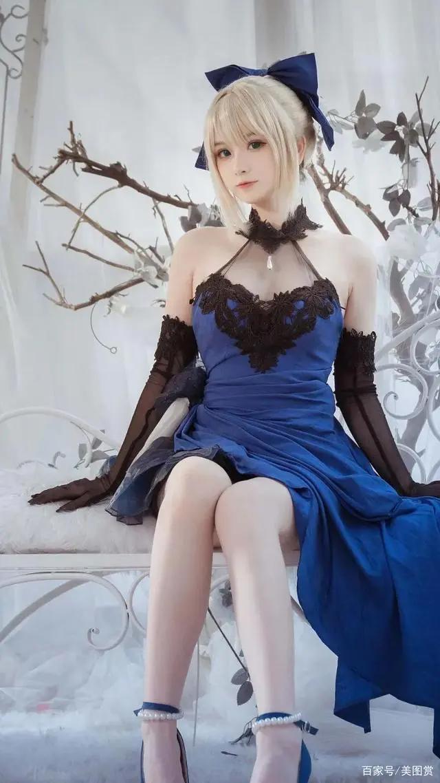 cosplay美女|二次元cos大赏|saber设定集蓝礼服，太迷人了
