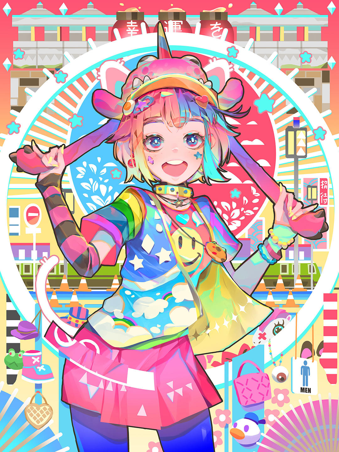 色彩绚丽的二次元美少女同人插画，非常吸引眼球