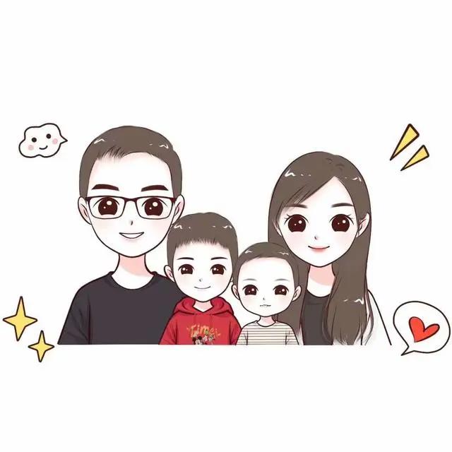 动漫手绘头像，一家四口头像合集，全家福微信头像