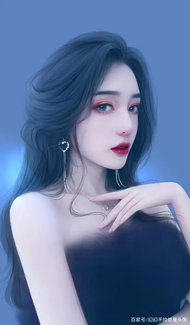 真人手绘动漫版女生微信头像！蓝色妖姬风格分分钟拿下男票的心！