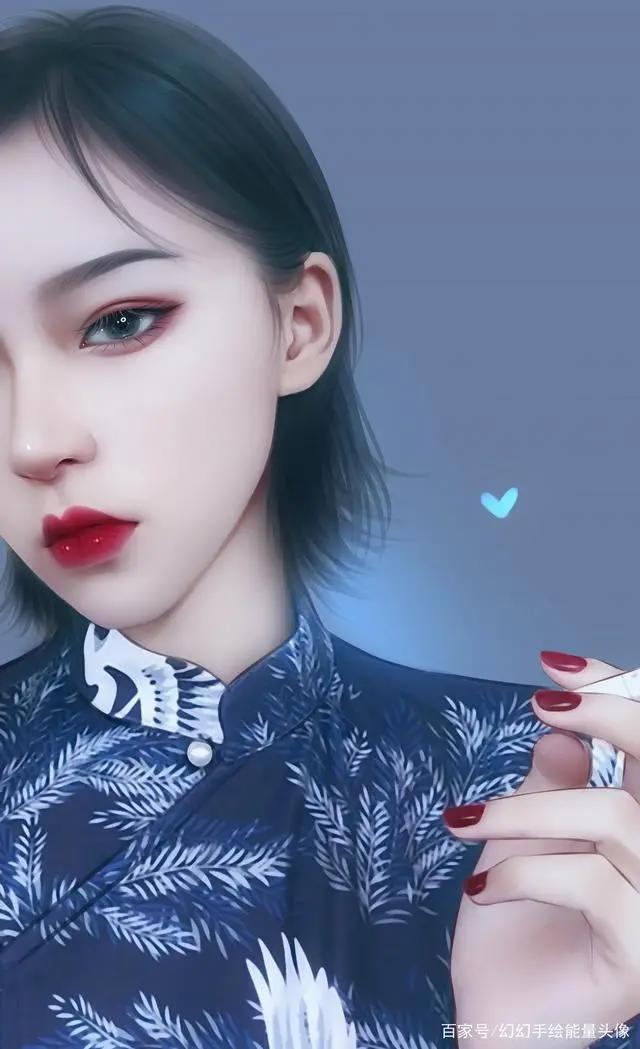 真人手绘动漫版女生微信头像！蓝色妖姬风格分分钟拿下男票的心！