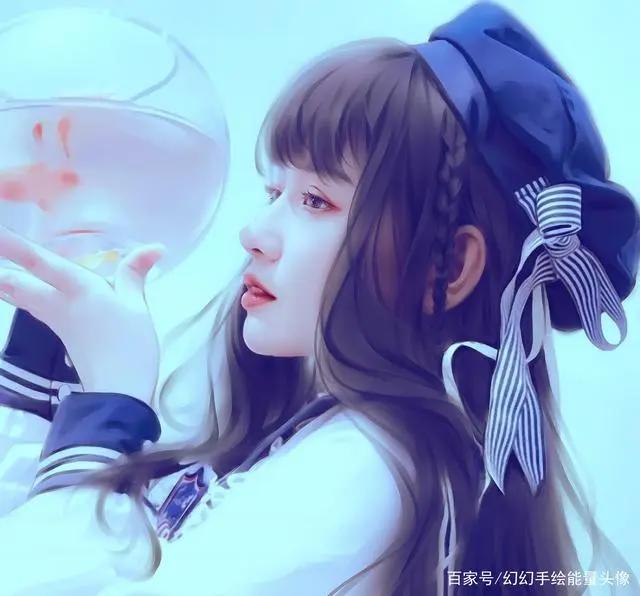 真人手绘动漫版女生微信头像！蓝色妖姬风格分分钟拿下男票的心！