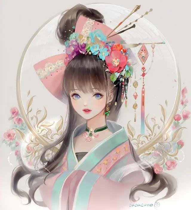 古风少女动漫绘图，愿我如星君如月