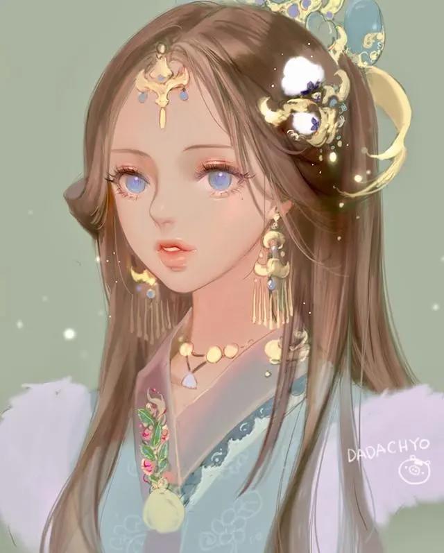 古风少女动漫绘图，愿我如星君如月