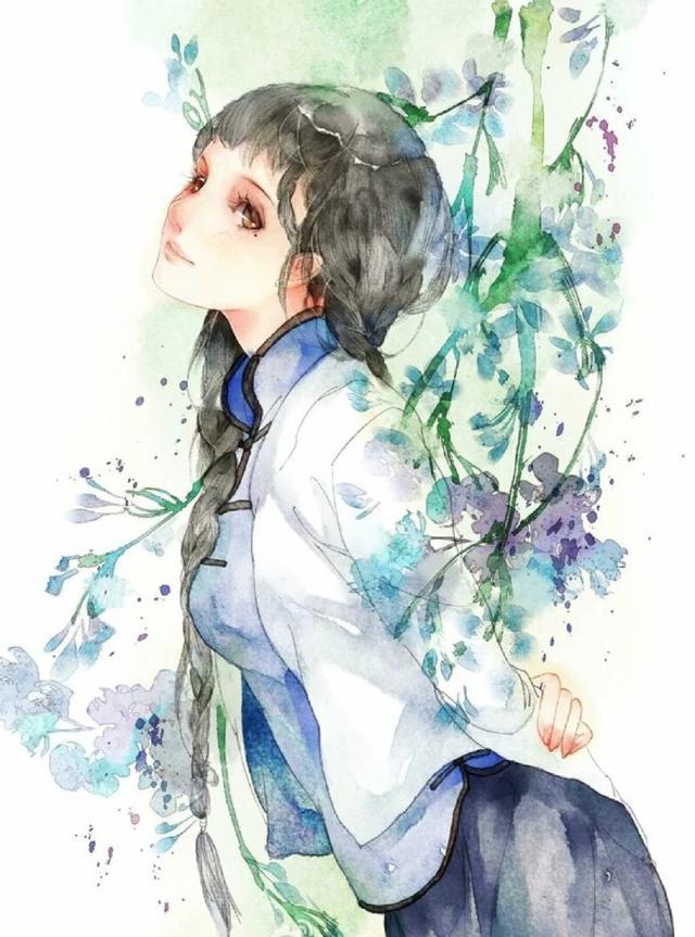 唯美头像：古风蓝衣美女插画，貌美如花，亭亭玉立的古风美人！