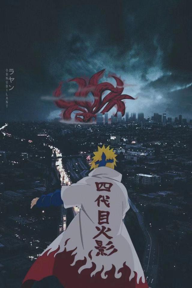 火影忍者壁纸欣赏：四代目封印九尾的背影真帅！