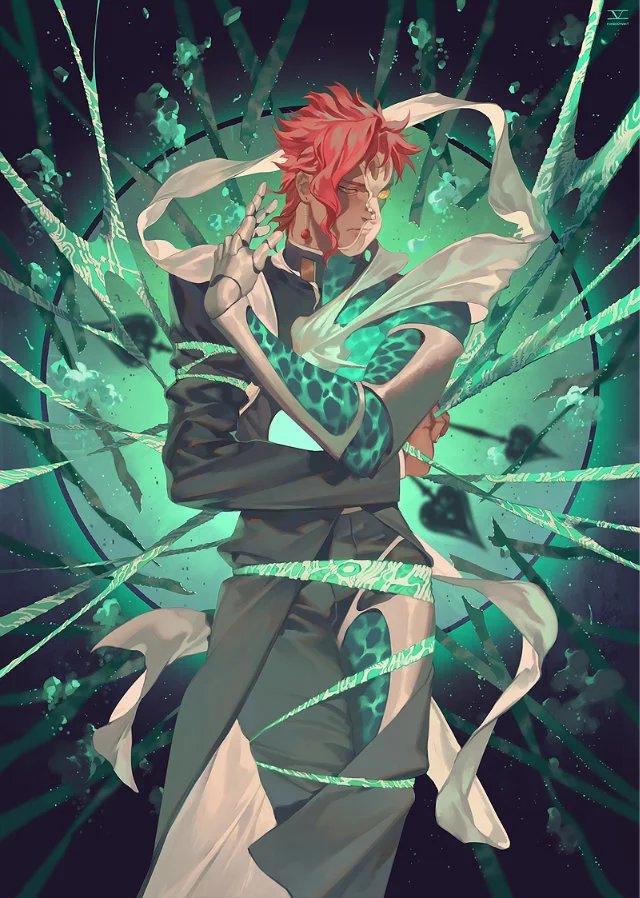 JOJO:“接招吧DIO,半径二十米的的绿宝石水花喷射!”