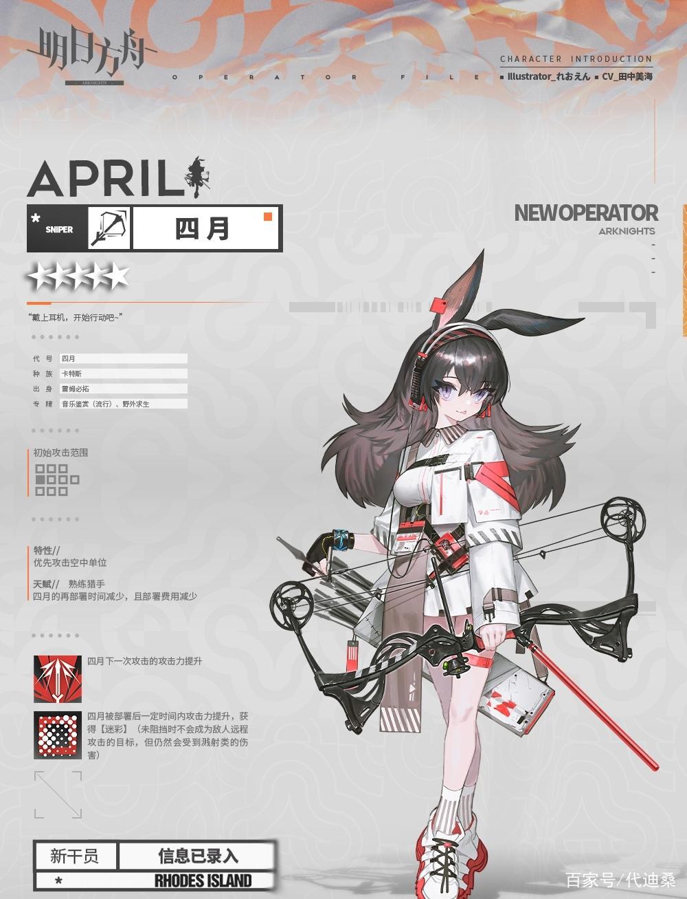 明日方舟:因矿石病失业的都市猎人四月，特点就是腿部扭曲严重