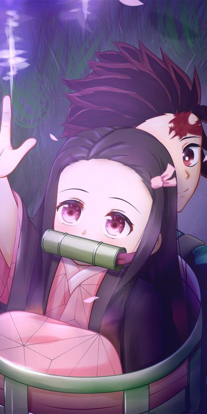 《鬼灭之刃》灶门祢豆子，全面屏壁纸无水印分享，太甜啦